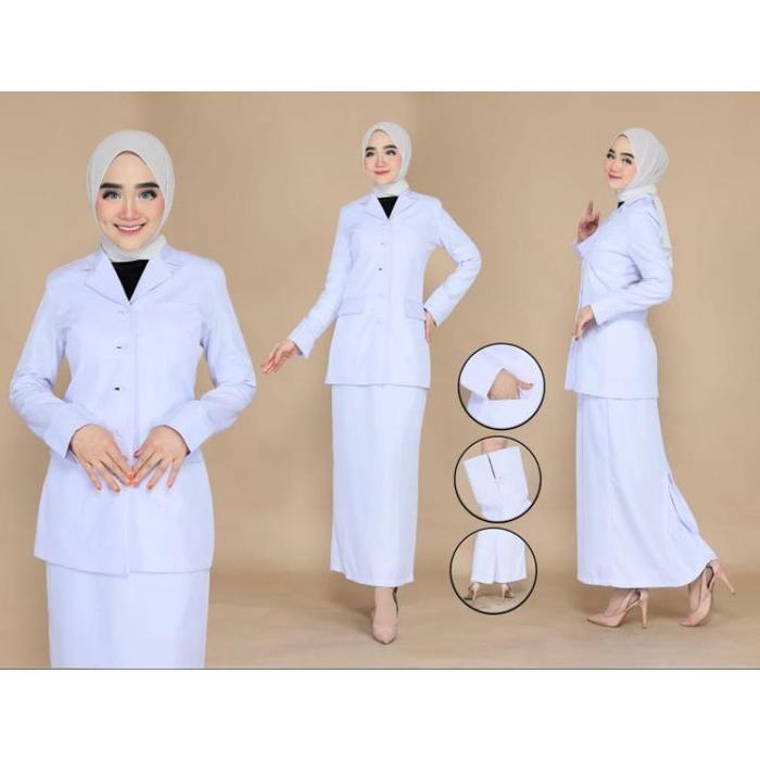 BAJU PERAWAT/SERAGAM PERAWAT PUTIH PUTIH KTNG BWH ROK A / ROK SPAN FREE HIJAB