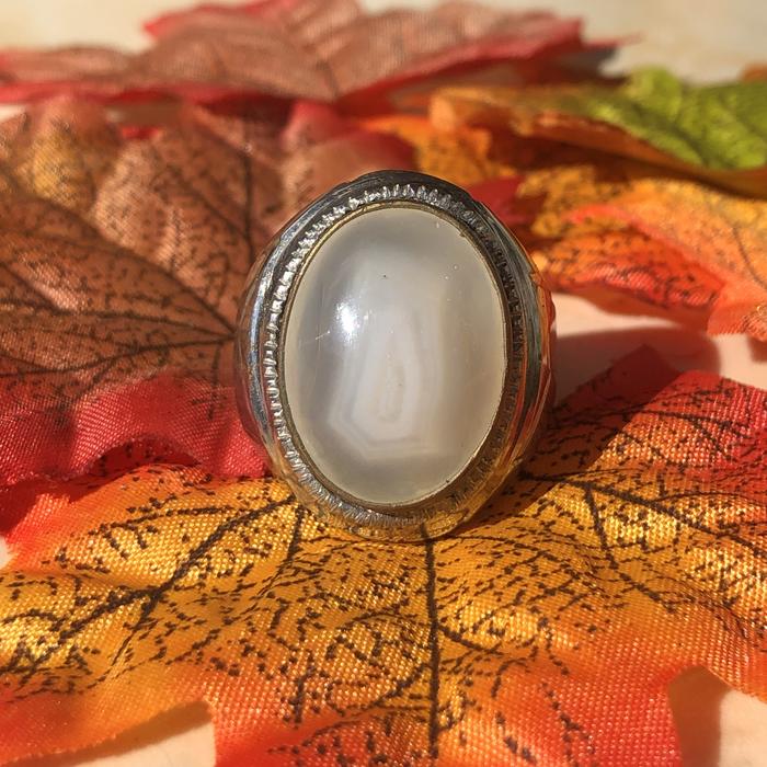 Natural cincin Akik sulaiman Putih Pola Kantong Semar