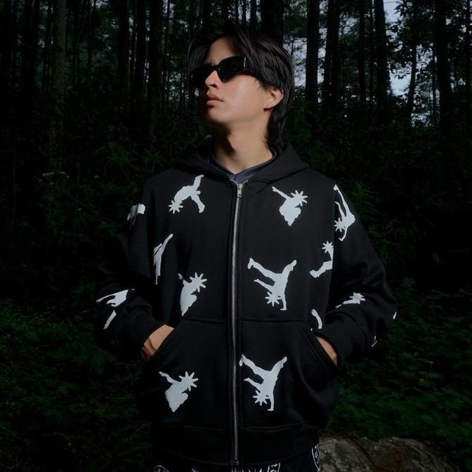 Convergent Boxy Zip Hoodie Keen - Black Hoodie Pria wanita unisex