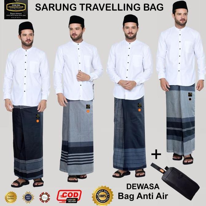 Sarung Sholat Traveling Dewasa Santri Motif Polos Tenun Timbul Doby Berlian Kemasan Pouch Tas Bag Pr