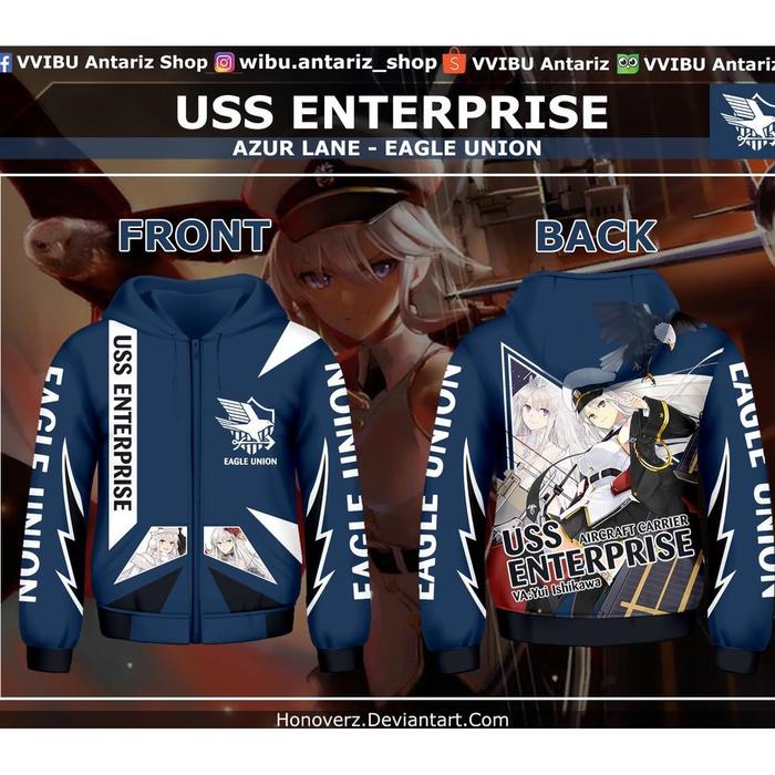 Jaket Hoodie Fullprint Anime Azur Lane Uss Enterprise Terbaru Terlaris Terbaik