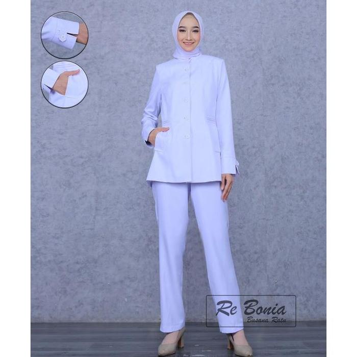 Seragam Re Bonia Baju Dinas PDL Putih Wanita Seragam Perawat Seragam Puskesmas Baju Dinas ASN,PNS,GU