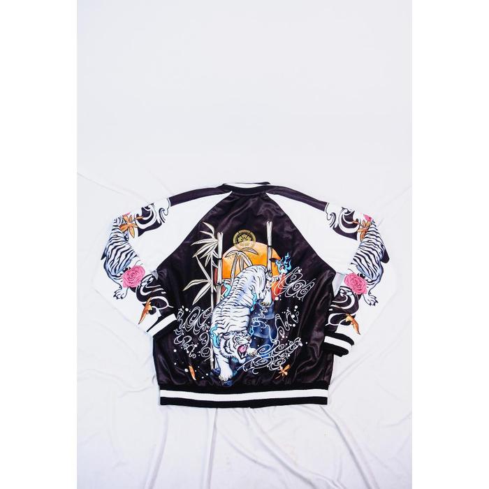 Kanemochi Exclusive Jaket Sukajan - Jaket Baseball - Jaket Varsity Tora Japan Tebal Pria Hitam Print