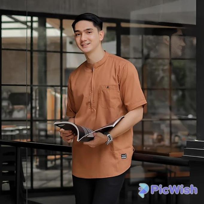 Koko Kurta Pakaian Muslim Sleting ( Ziper ) Lengan Pendek Toyobo Premium Halus Mudah Menyerap Kering