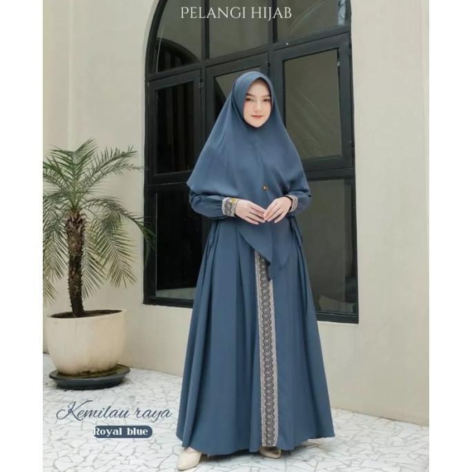Gamis syari set khimar jumbo/Gamis Kanaya/Bahan Crepe