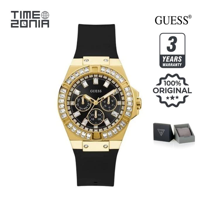 TimeZonia Jam Tangan Wanita - Guess Venus GW0118L1 Black Sunray Dial Black Silicone Strap Original