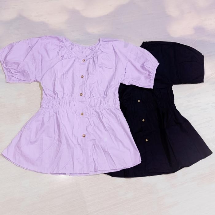 blouse lilac, blouse tangan balon, blouse fashion, atasan lilac katun