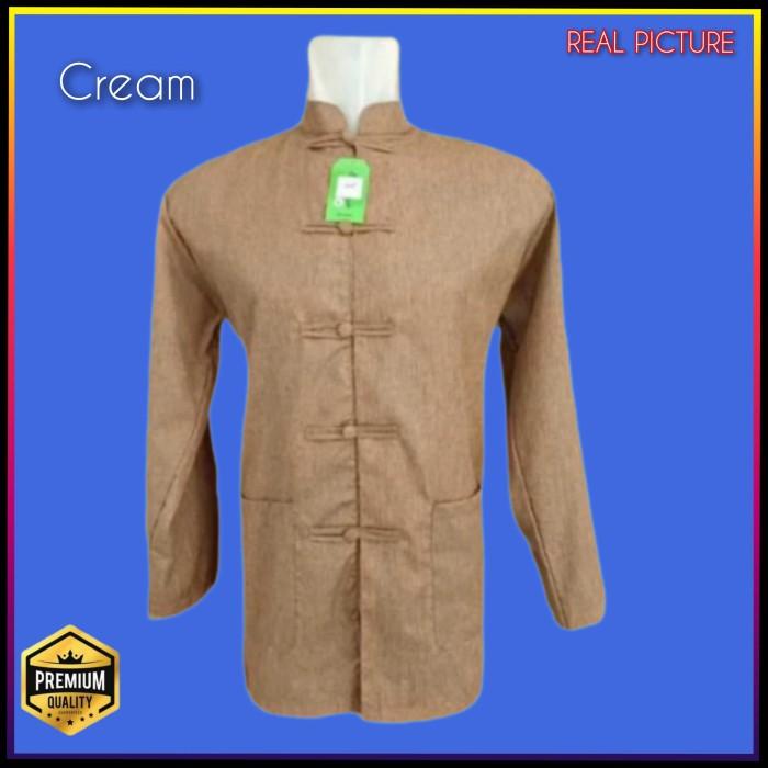 Atasan Adat China Pria Kemeja Cheongsam Imlek Qipao Cream