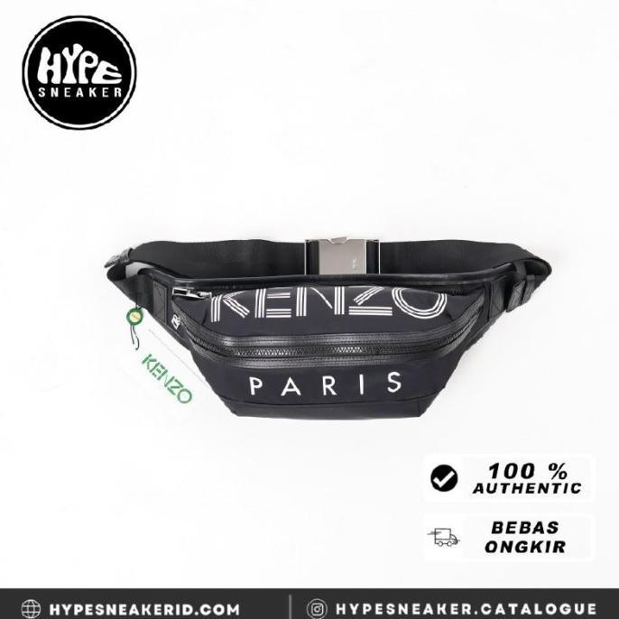 Tas KENZO PARIS TEXT WHITE BLACK WAIST BAG - 36X16X8CM 100% ORIGINAL