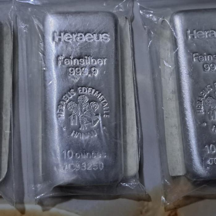 PERAK BATANGAN HERAEUS 1O OZ BERSERTIFIKAT ASLI 999,9