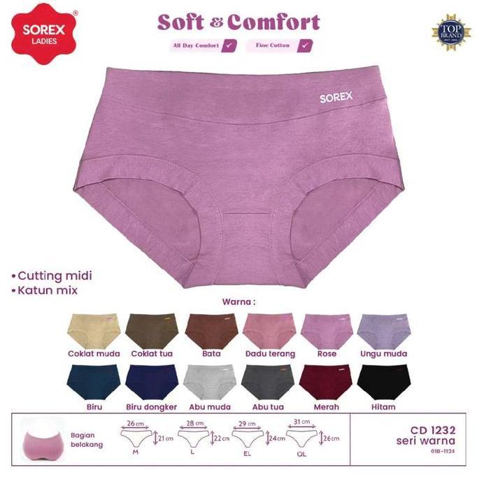 6pcs_ celana dalam sorex 1232 & cd sorex 1228 wanita dewasa | cd sorex wanita midi Katun