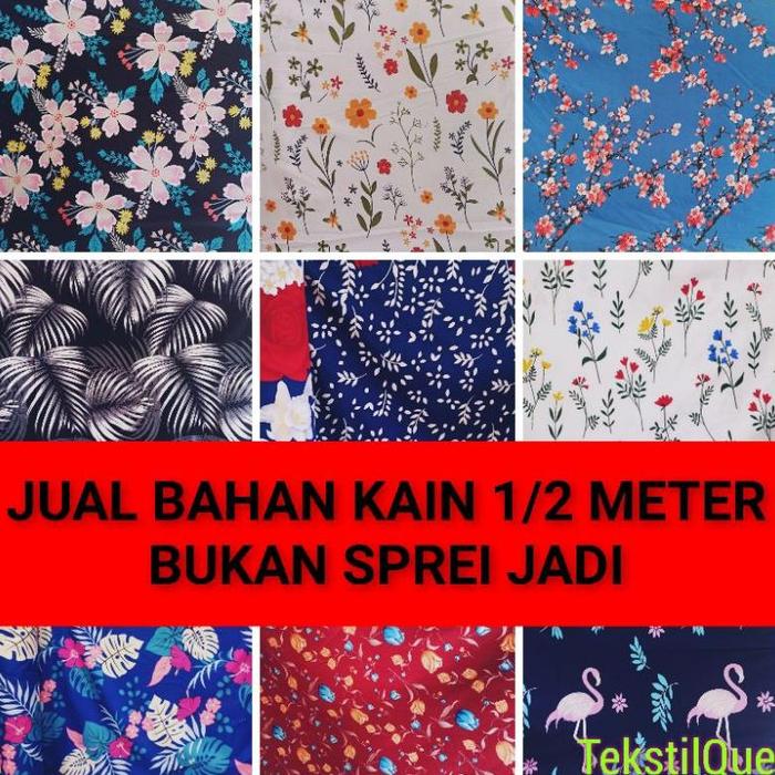 BAHAN KAIN SPREI METERAN MOTIF BUNGA DAUN FLORA SHABBY MUKENA DRESS DASTER