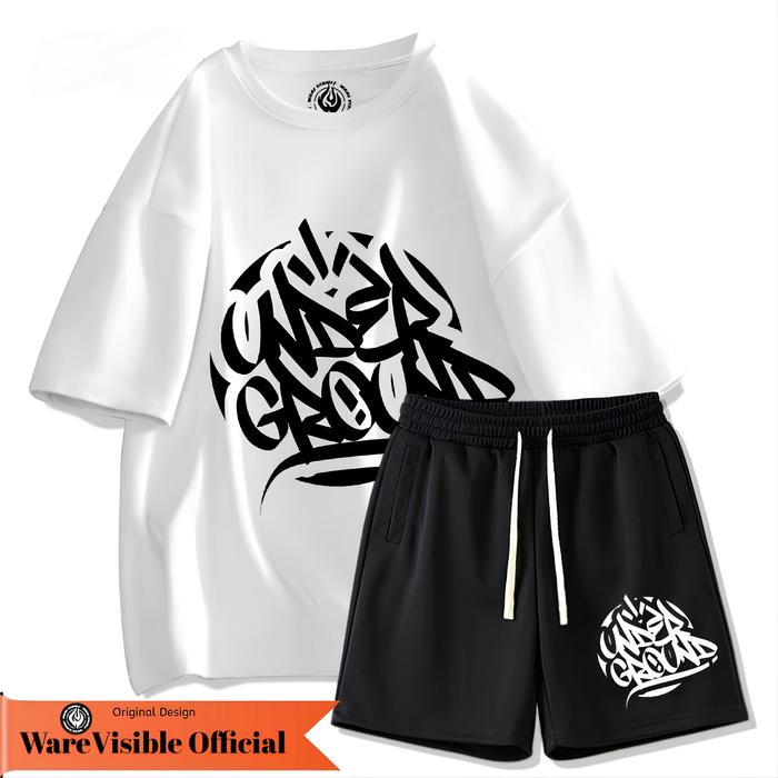 WareVisible Setelan Kaos + Celana Pendek UNDERGROUND Outfit Pria Oversize Korean Style ORIGINAL