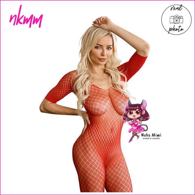 NKMM Body Stocking Fishnet Bodysuit Wanita Pria Lingerie Jala BST019