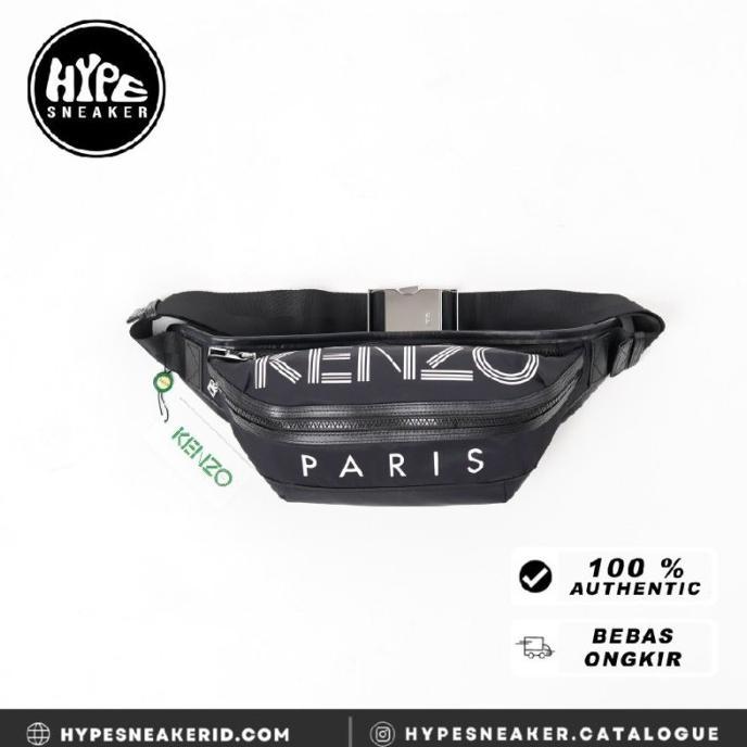 Tas KENZO PARIS TEXT WHITE BLACK WAIST BAG - 36X16X8CM 100% ORIGINAL