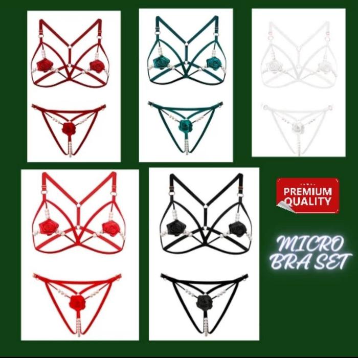 Bra Set Gstring Mutiara Sexy Tali Satu Transparan Micro Bra Premium -O