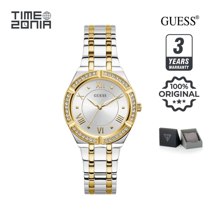 TimeZonia Jam Tangan Wanita - Guess Cosmo GW0033L4 Silver Gold Tone Stainless Steel Strap Original