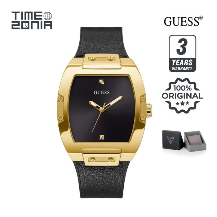 TimeZonia Jam Tangan Pria - Guess Phoenix GW0386G3 Black Sunray Leather With Silicone Strap Original