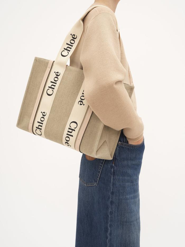 Tas Branded Wanita Asli Import Chloe Woody Tote Bag Linen