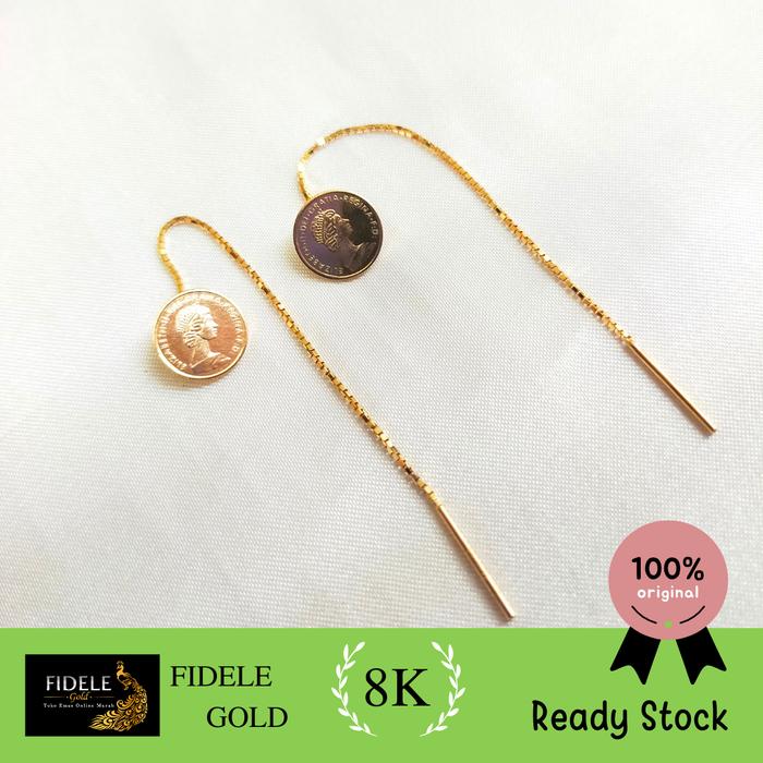 Anting Koin Dollar Anting Panjang Fashion terbaru anting emas asli 375