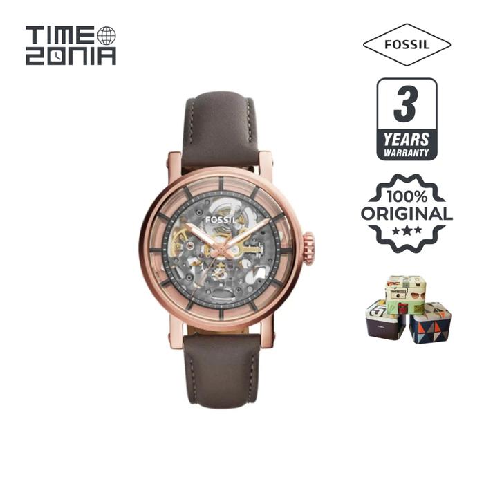TimeZonia Jam Tangan Pria Wanita - ME3089 Boyfriend Automatic Gray Skeleton Leather Strap Original