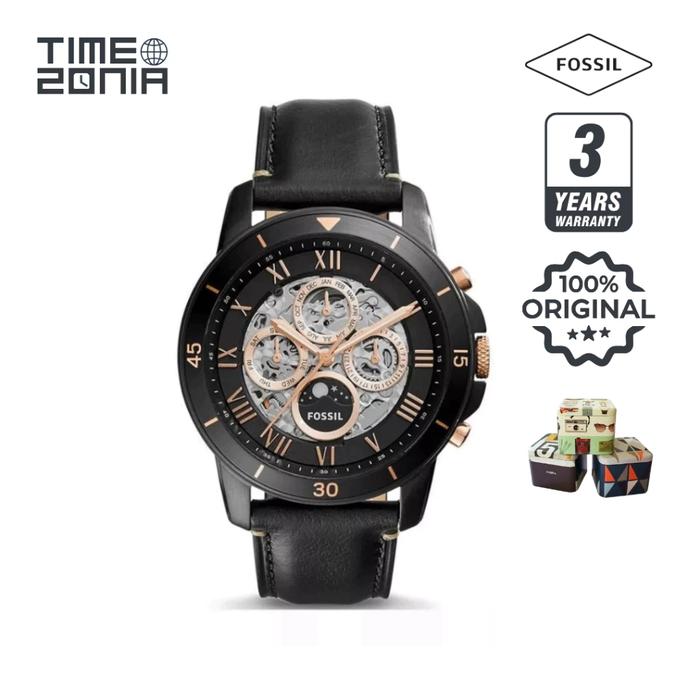 TimeZonia Jam Tangan Pria - ME3138 Grant Sport Automatic Skeleton Dial Black Leather Watch Original