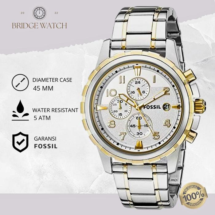 Jam Tangan Pria Fossil Dean FS4795 Chronograph Silver Dial Dual Tone Stainless Steel Strap Mewah Spo
