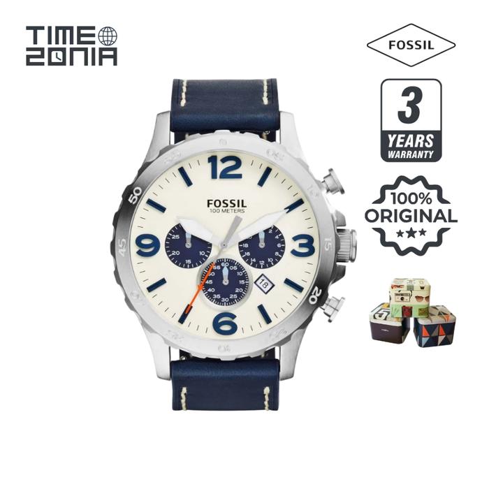 TimeZonia Jam Tangan Pria - JR1480 Nate Chronograph Navy Leather Strap Original