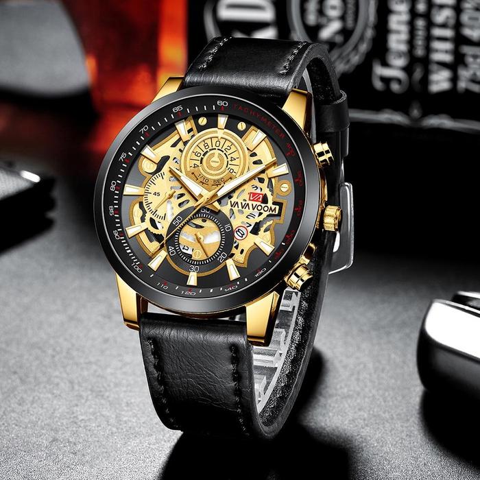 VaVa Voom 2311 Jam Tangan Pria Luxury Kulit Stainless Steel Quartz Original Tahan Air Watch + Kotak 