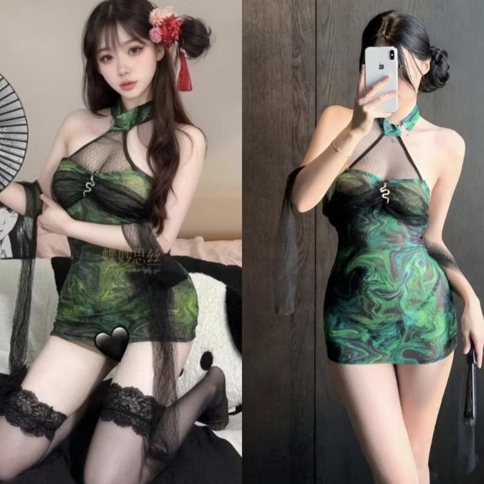 Lingerie Wanita Sexy Transparan NightDress Qipao China Baju Dinas Malam