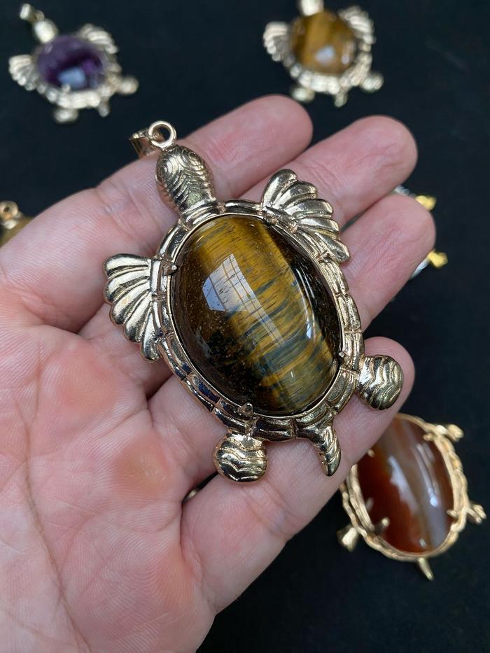 Liontin Gemstone (Kura-Kura) - Gemstone Pendant - Liontin Batu Lapis Lazuli, Tiger Eyes, Labradorite