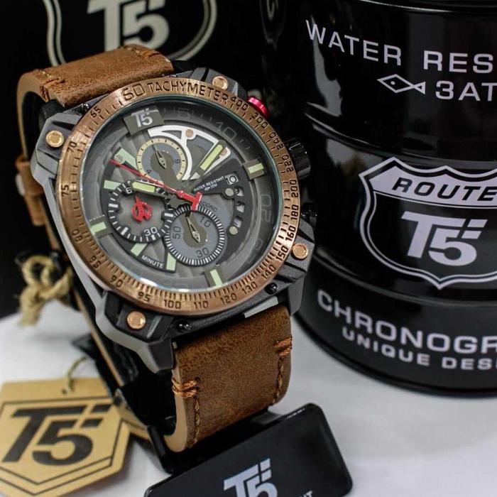 Original Jam T5 3709 Terbaru Chrono Aktif Tanggal Aktif Jam Kulit T5 Chrono T5 3709G