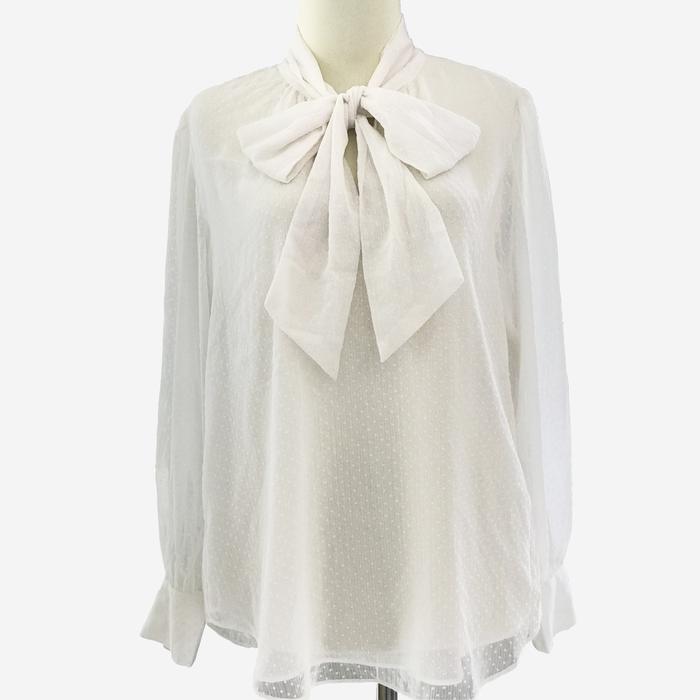 Blouse Wanita - Talbots Ivory Dobby Tie Neck Orignal