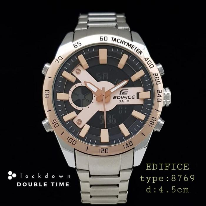 Jam Edifice Double Time Stainless Steel Jamtangan Pria Edifice Dual Time