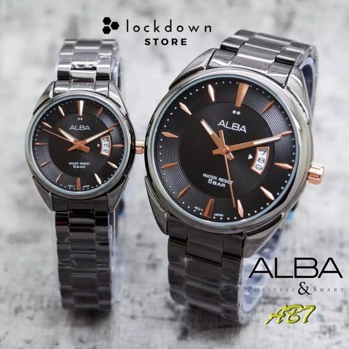 Jam Couple Alba All Stainless Steel Jam Tangan Rantai Alba