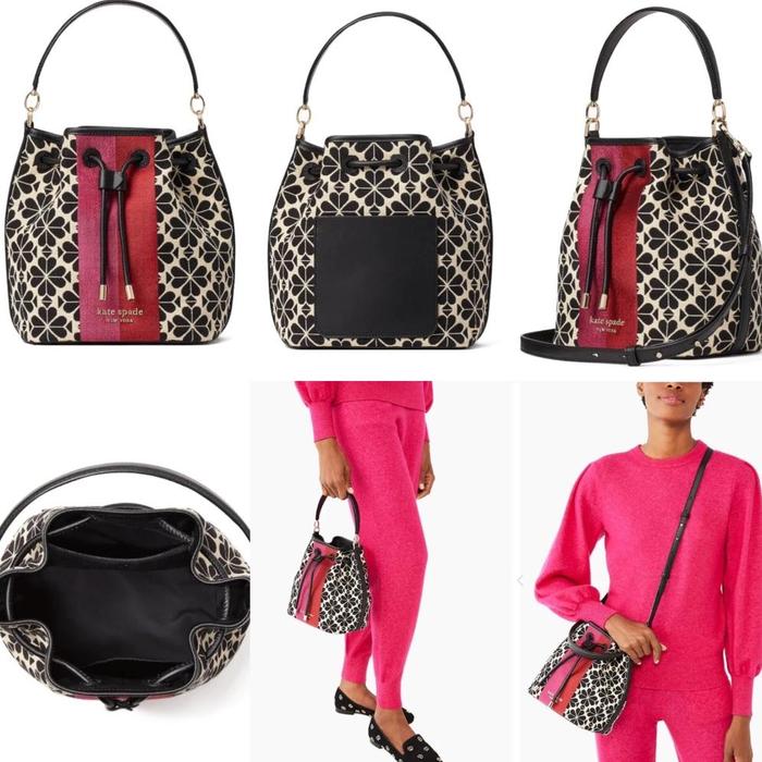 KATE SPADE SPADE FLOWER JACQUARD STRIPE MEDIUM BUCKET BAG ORIGINAL READY STOCK