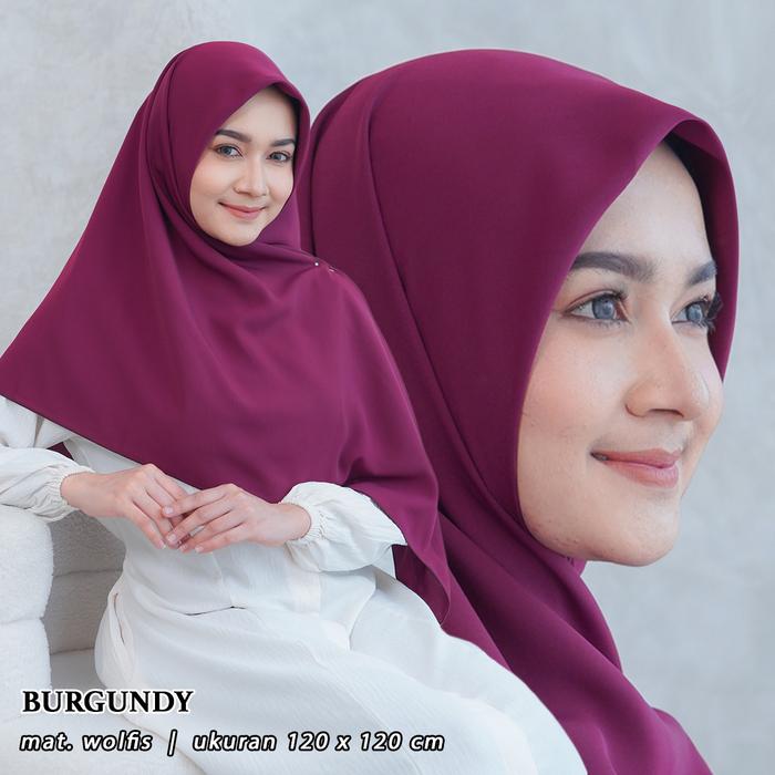 Jilbab Hijab Kerudung segi empat WOOLPEACH MERAH BURGUNDY