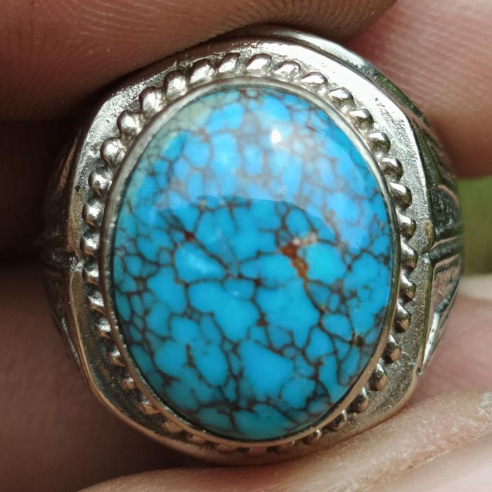 Batu Natural Pirus Mesir Biru Cerah Urat Full Beras Wutah Keren Dim-17x13