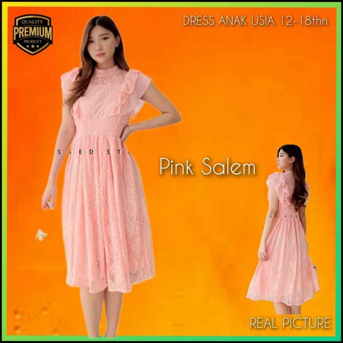 Classy Gaun Anak Perempuan 12-18thn Chiko Remaja Premium Blouse Gaun Midi Dress Pink Salem