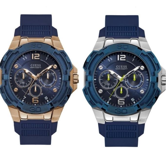 Terbaru Jam Tangan Pria Guess Original W1254G1 W1254G3 Strap Rubber Navy Terlaris