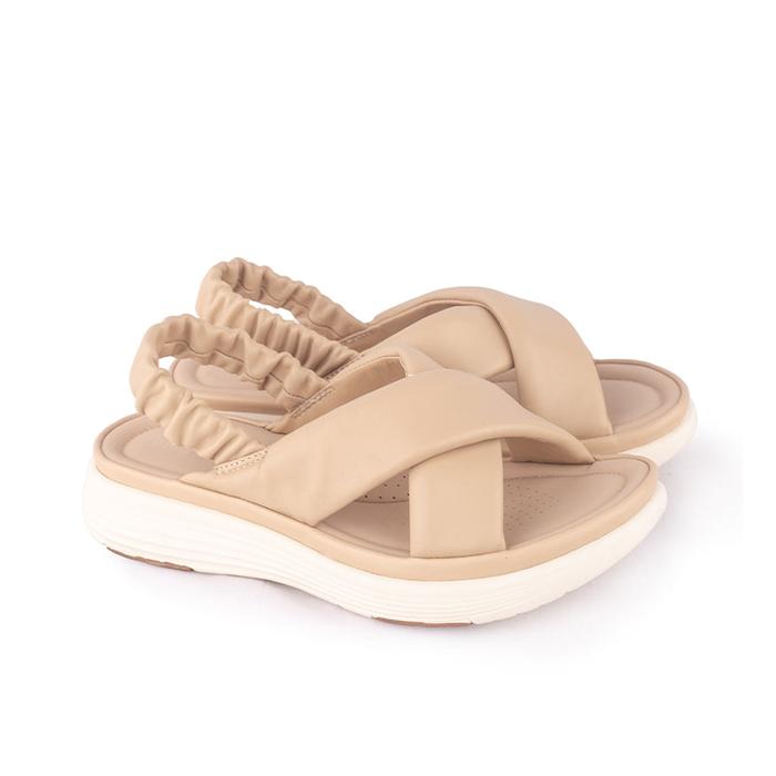 Sandal Strap Sling Back Wanita Casual Gino Mariani Brianna Apricot Leather
