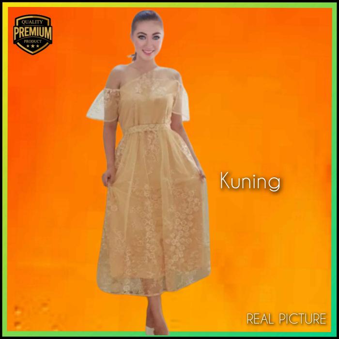 dress code pesta wanita brukat amara blouse gaun korea kondangan kuning