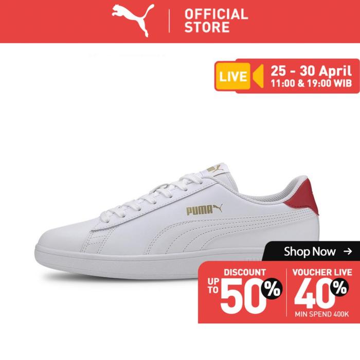 cvhal PUMA Sepatu Smash v2 Sneakers White-High Risk Red