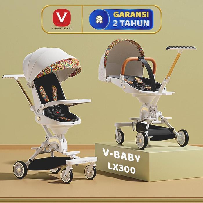 VBABY Care Kereta Dorong Datar Berbaring Dua Arah, Dapat Dilipat, Stroller Tampilan Tinggi, Free Pir