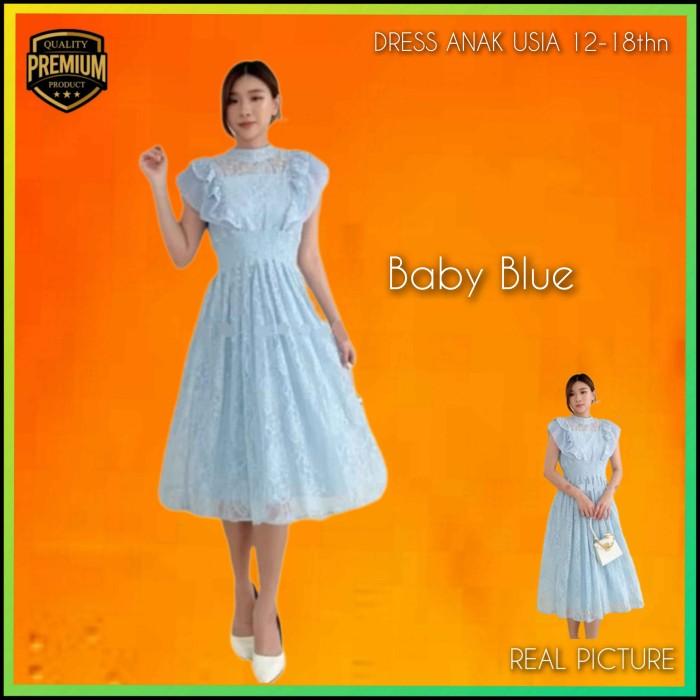 Classy Gaun Anak Perempuan 12-18thn Chiko Premium Blouse Gaun Remaja Midi Dress Baby Blue
