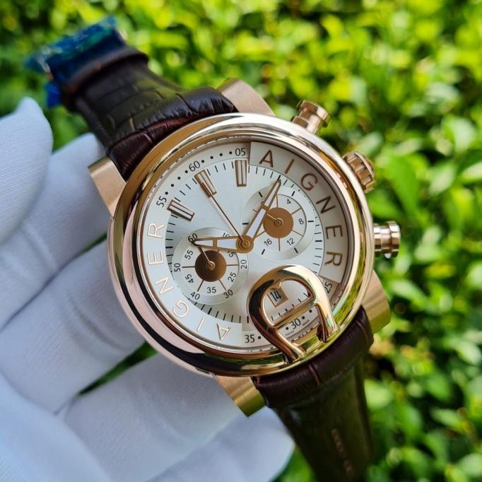 Terbaru Jam Tangan Pria Aigner Bari A37500 Strap Leather Black Dial White Terlaris