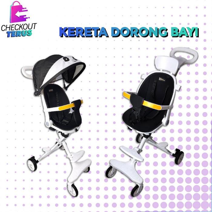 CT C772 Kereta Dorong Bayi Lipat Dua Arah Stroller Dorong Bayi Roda 4 Dengan Atap Portable Perlengka