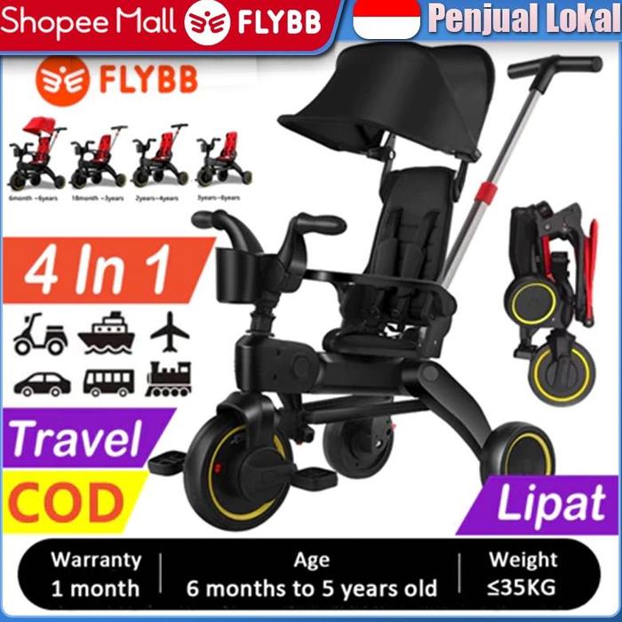 FLYBB Sepeda Roda Tiga Tricycle Stroller Baby Sepeda Anak Lipat Stroller Baby Lipat