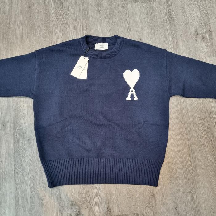 AMI Paris Ami De Coeur knit sweater navy blue original (brand new with tag) | sweatshirt crewneck