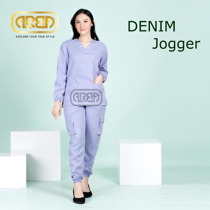Baju OK Oka joger denim seragam medis joger Toyobo